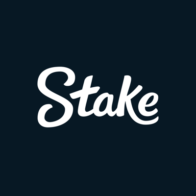 Stake app icon with a white script wordmark on a dark navy square.